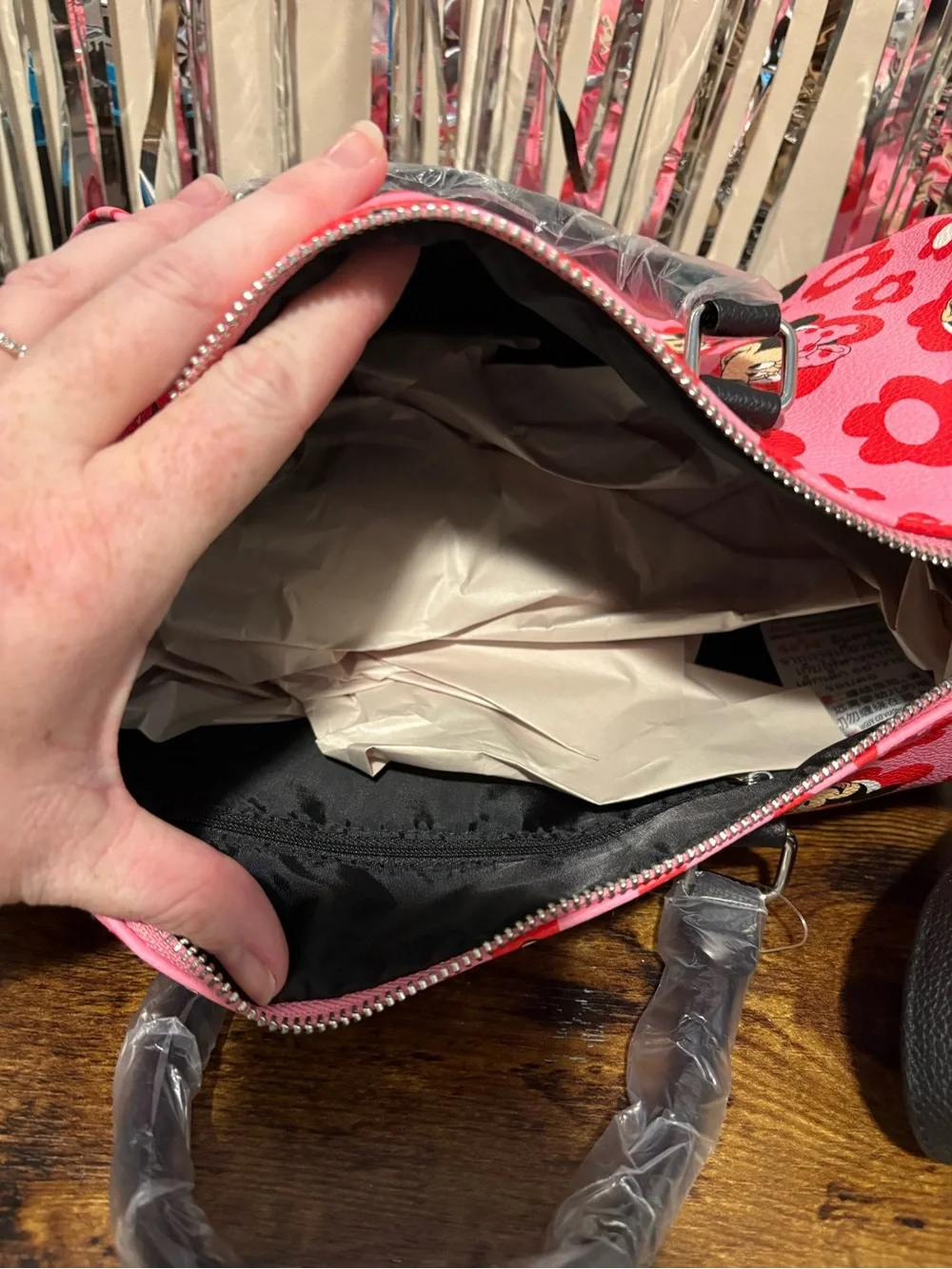 Disney Parks Minnie Mouse Red and Pink Floral Satchel